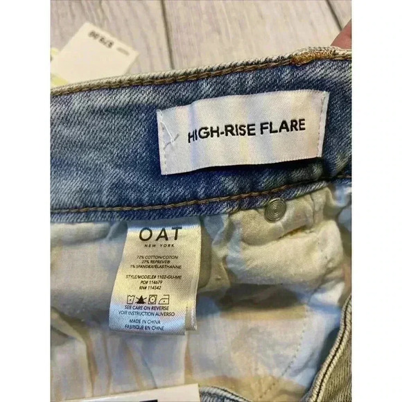 OAT New York Women's High Rise Flare Jeans Light Palms 90s 80s Boho Festival NWT - Picture 11 of 13